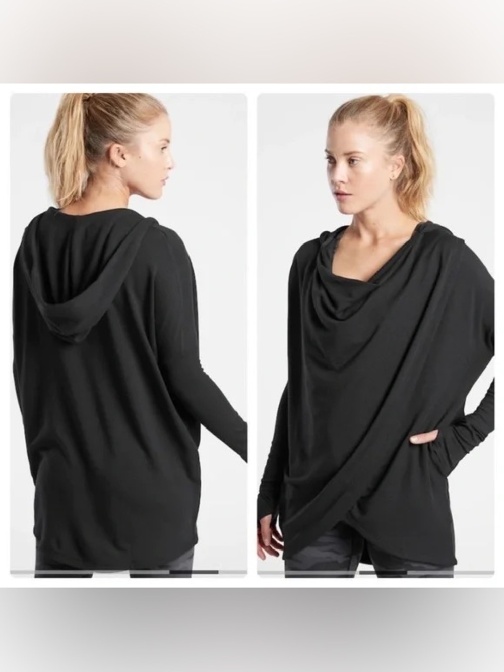 Athleta purana Black Cozy Pullover wrap Hoodie size medium